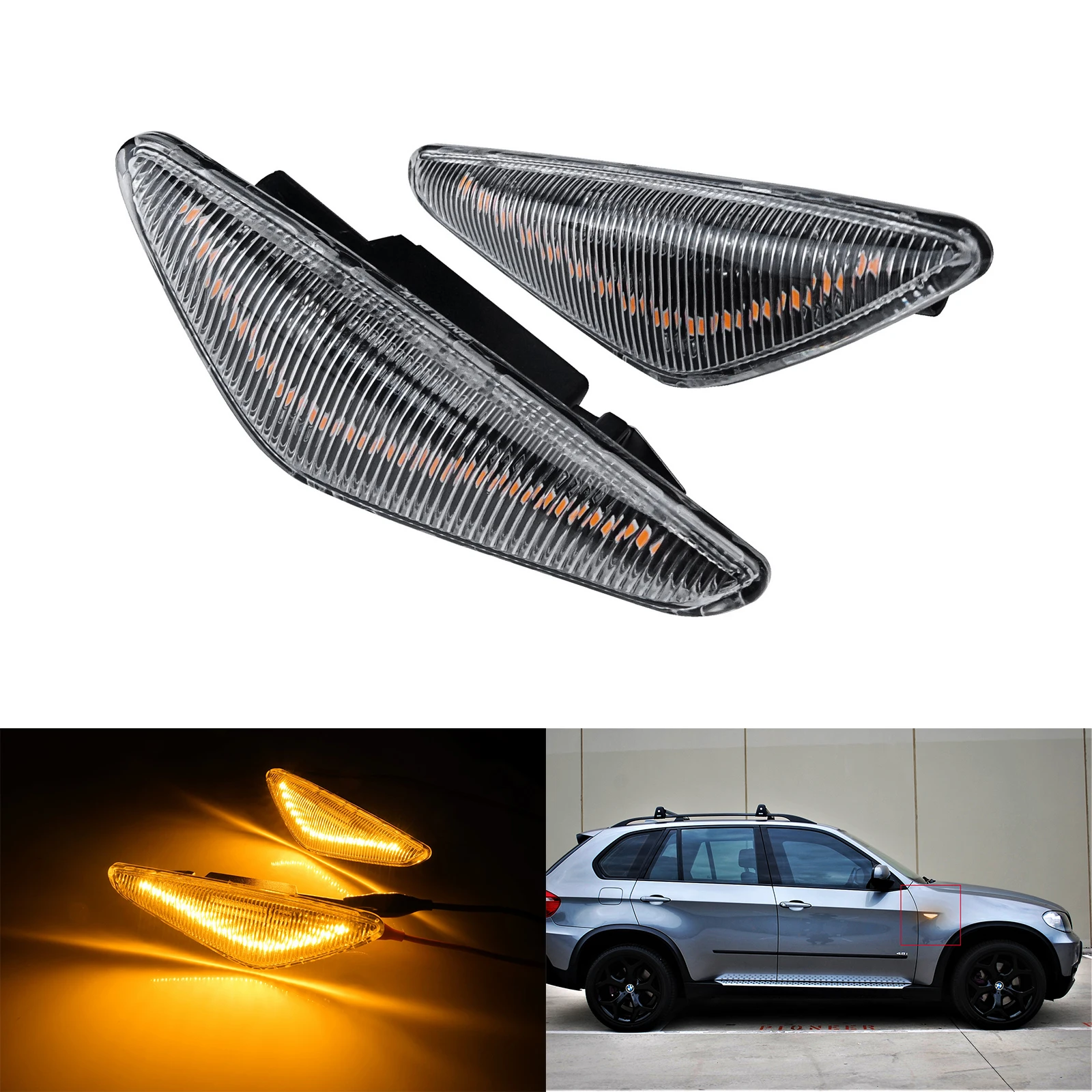 Clear Lens Side Marker Indicator LED Repeater Light Amber For BMW X3 F25 X5 E70 X6 E71 E72