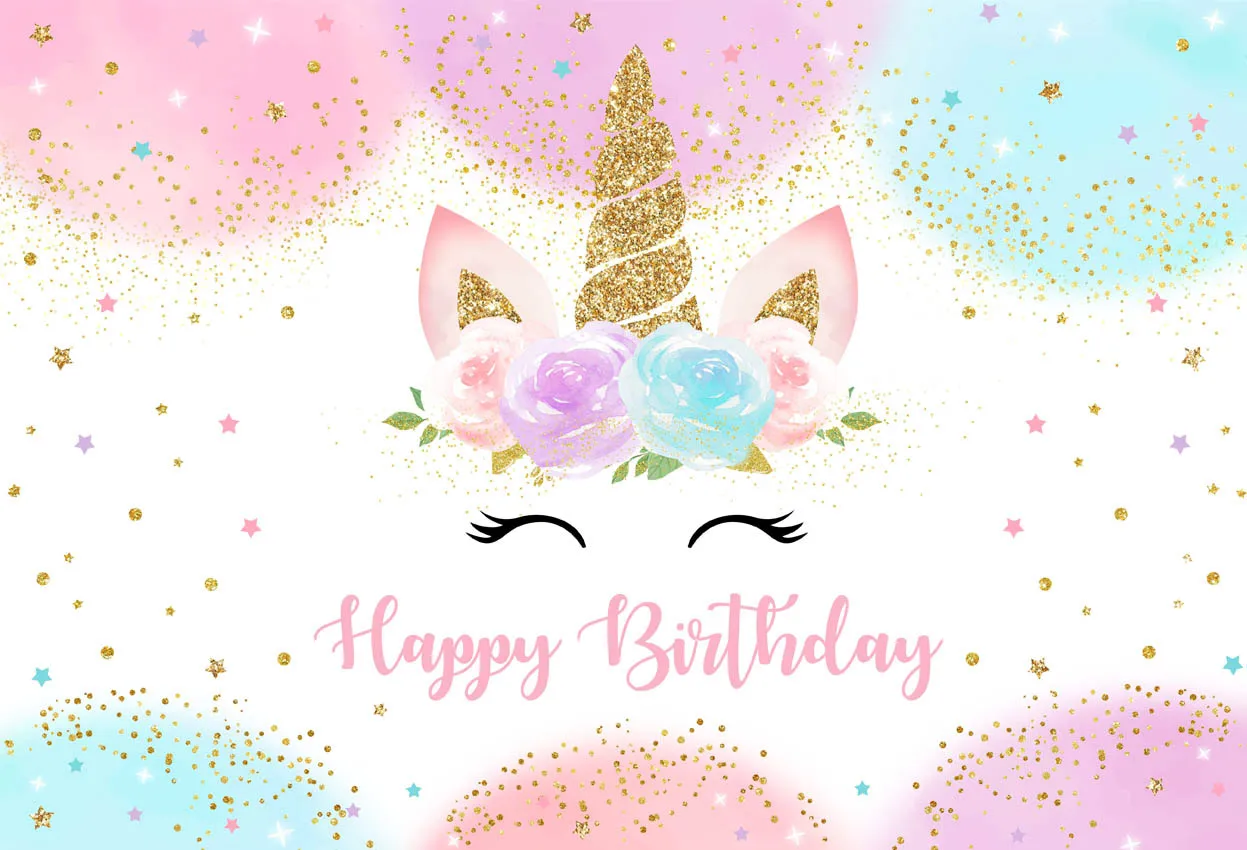 Fondo de unicornio con tema de feliz cumpleaños, Fondo de foto Floral, arcoíris, unicornio, niña, cumpleaños, Baby Shower, decoración de fiesta