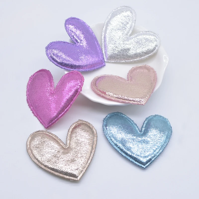 12Pcs 50*45mm Padded Glitter Cloth Heart Appliques for DIY Clothes Patches Handmade Headwear Hair Clips Bow Decor Accessories