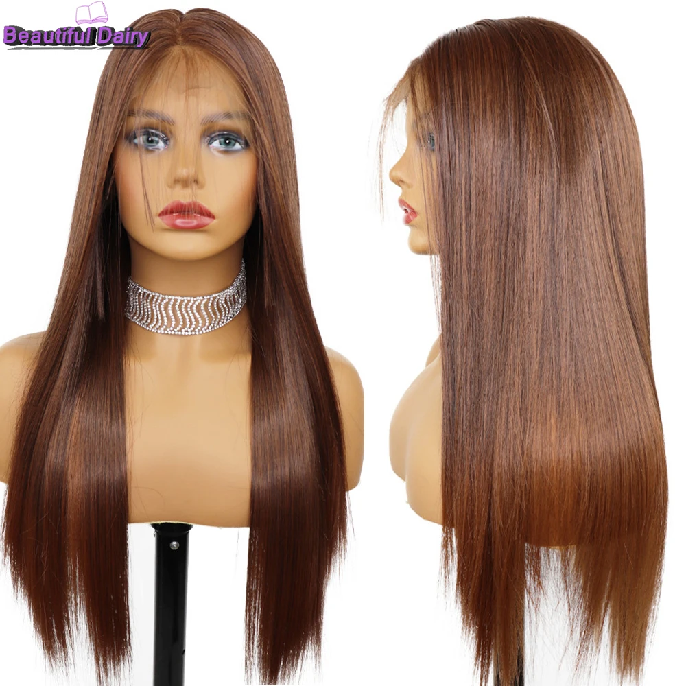 Beautiful Diary Silky Straight Gluesless Wigs Futura Hair 13x4inch Heat Resistant Synthetic Lace Front Wig For Black Women