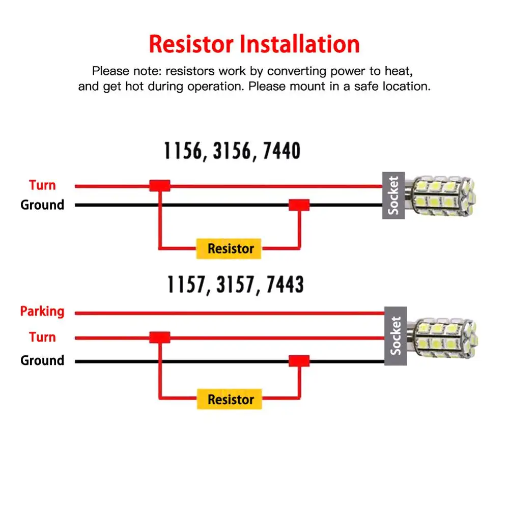 Resistencias de carga de 50W y 6ohm, bombilla LED rápida, señal de giro, parpadeo, código de Error para 1157, 3157, 4156, 7443, 7444, T20, gran