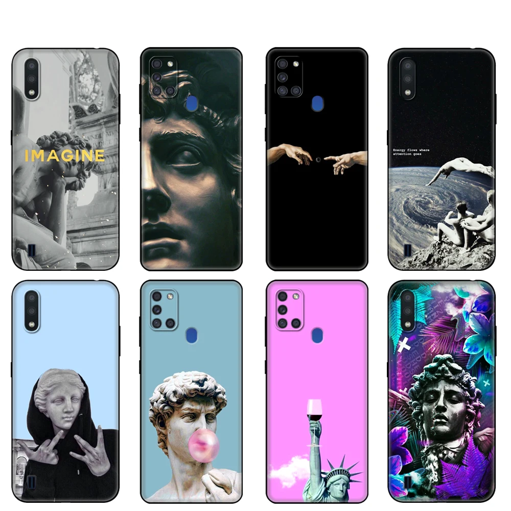 Black tpu Case For Samsung Galaxy A50 50S A30S A10 A01 A11 A21S A31 A41 A51 A71 M21 M30S S10 LITE Cover Retro Vintage Art Statue