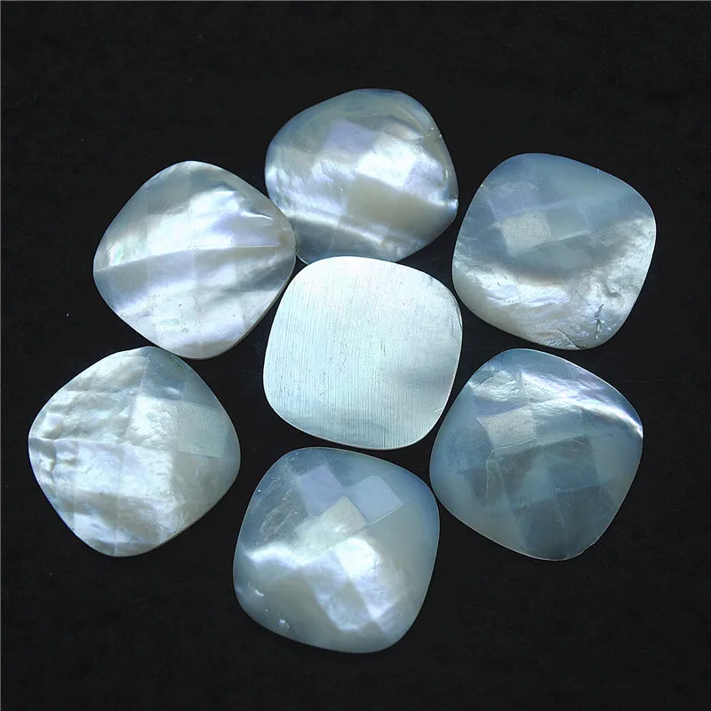 7PCS Nature Saltwater Shell Cabochons Faceted Surface Square Shape Size 25X25MM Sea Mother Of Pearl Free Shipping Wholesale