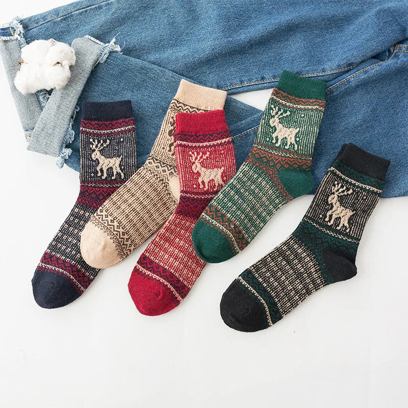 5Pairs/lot New Women's Wool Socks Multi-color Fashion Autumn Winter Wool Socks Warm thick ladies Long Socks