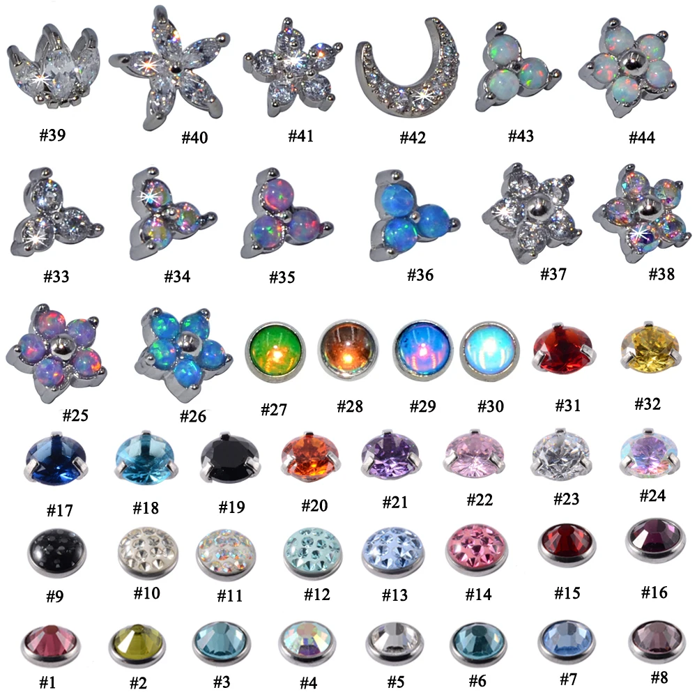 1 PC Surgical Steel Prong zircon Dermal Anchor Top Opal Micro Dermal Anchor Flower Piercings Skin Diver Piercing Body Jewelry