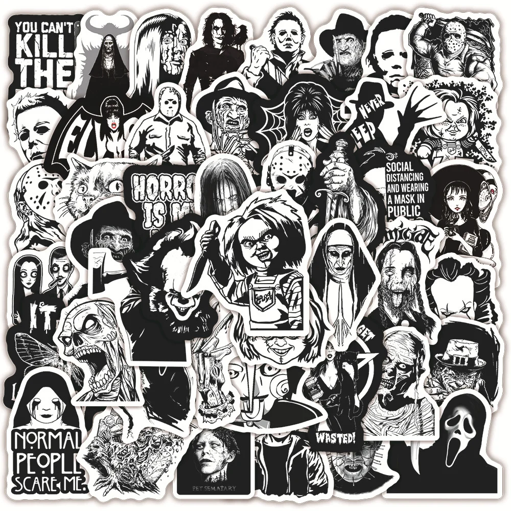 10/30/50PCS Black and White Wind Horror Movie Halloween Graffiti Stickers Personalized Luggage Waterproof Stickers Wholesale