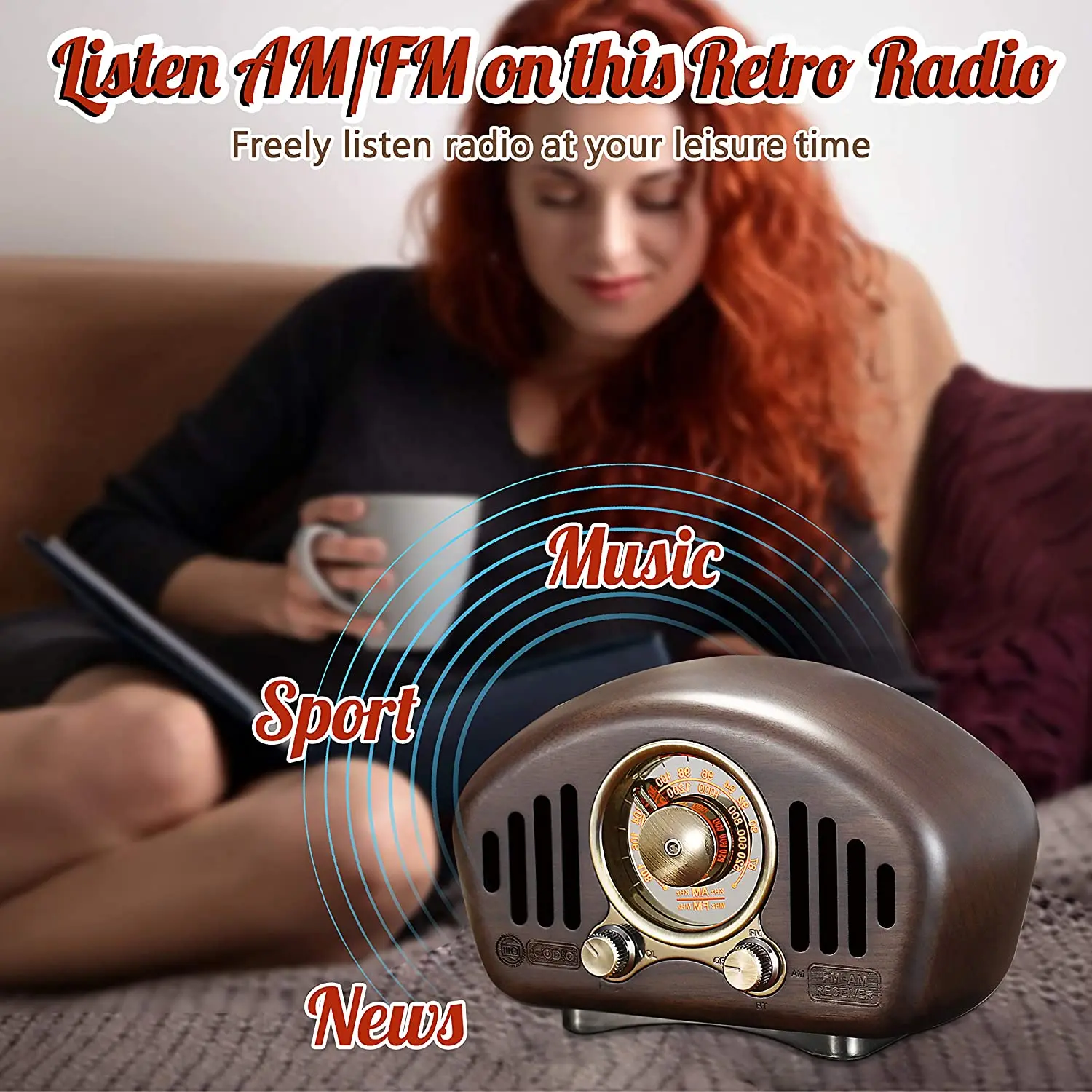 Classic vintage retro Wood FM AM SD MP3 Bluetooth  Rechargeable Radio with Speaker Supports AUX Function Strong Bass Loud Volume