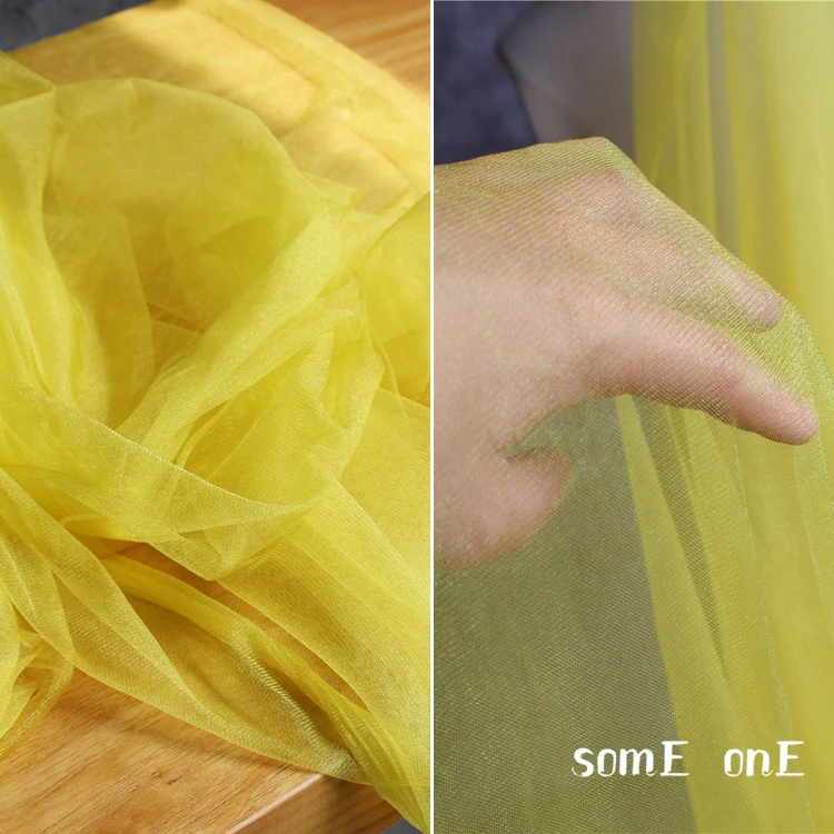 Pearlescent Mesh Tulle Fabric Yellow DIY Background Decor Scarf Headdress Veil Summer Skirt Wedding Dress Designer Fabric