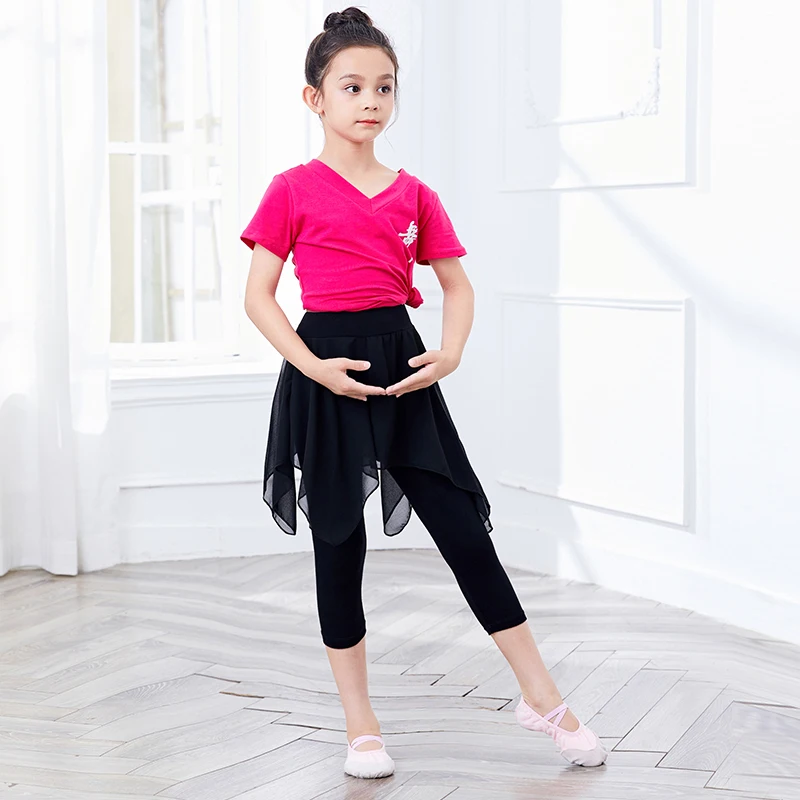 Girls Ballet Dance Pants Modal Gymnastics Practicing Ballet Leggings Fitness Pants Lyrical Chiffon Skirts for Children