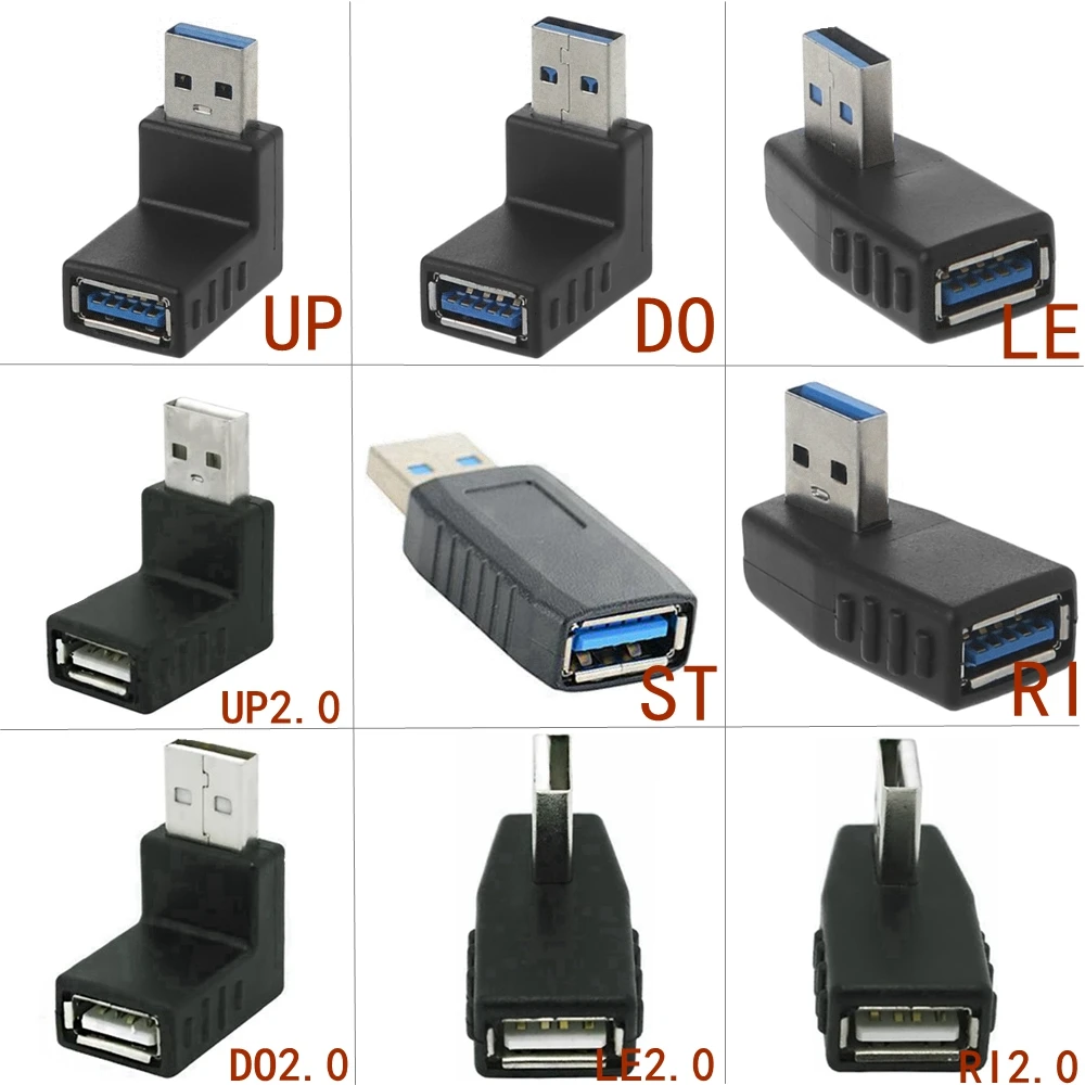 2PCS 90 Grad Links Rechts Abgewinkelt USB 2,0 USB 3,0 EIN Mann Zum Weiblichen Adapter Stecker Für Laptop PC Drop schiff