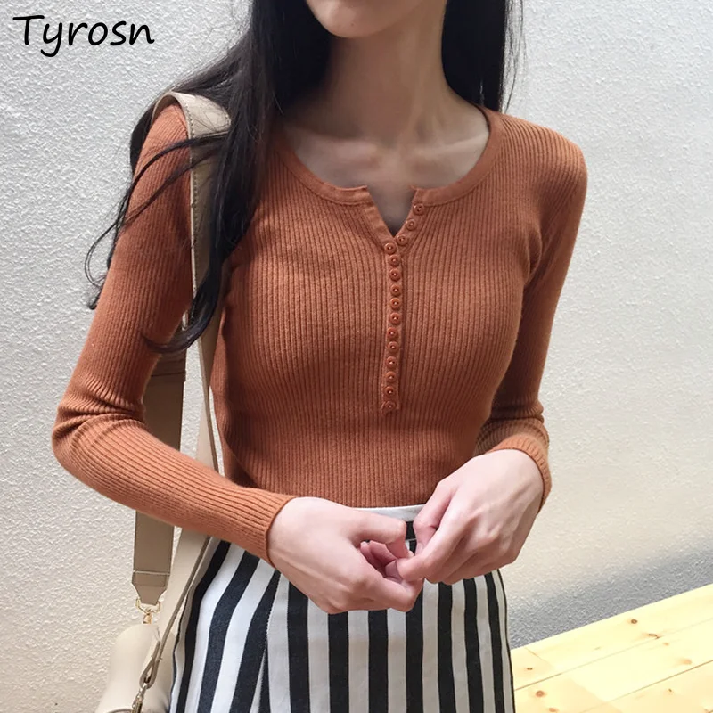 

Women Solid Sweaters Slim Tender All-match Mujer Ulzzang O-neck Pullovers Soft Knitted Fashion Inside Simple Retro Elegant Lady