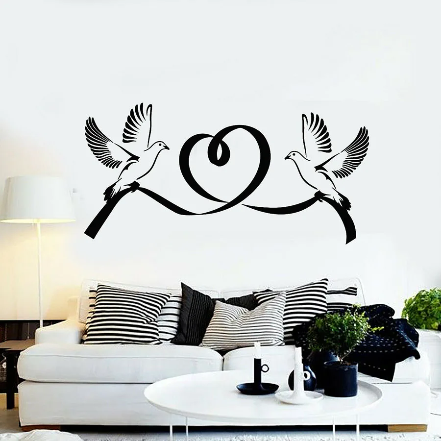 Vinyl Wall Decal Doves Bird Marriage Love Heart Romantic Couple Bedroom Living Room Wall Stickers Nursery Church Art Mural S1169