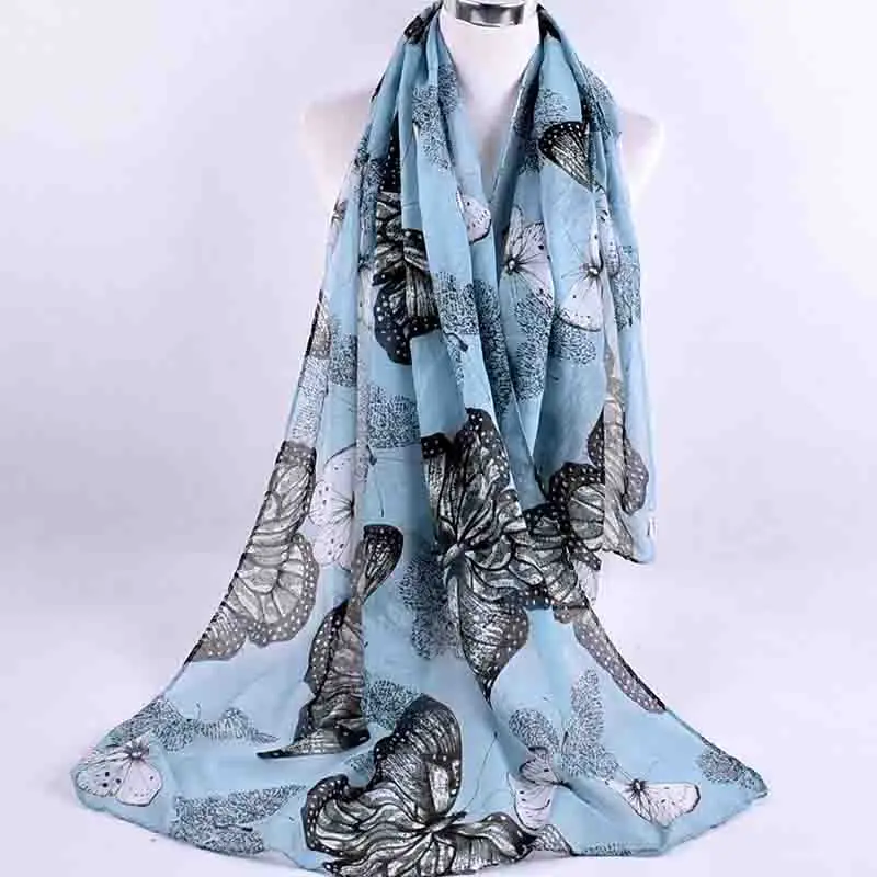 

2021 Autumn Winter New Big Butterfly Long Ladies Scarf Crimp Bali Yarn Grace Print Soft Comfortable Ldyllic Sexy Female Bib D9