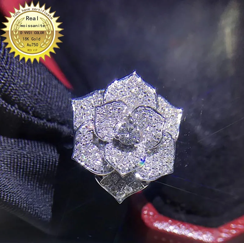 

100%18K goldr ring D VVS moissanite ring Engagement&Wedding Jewellery with certificate 0013