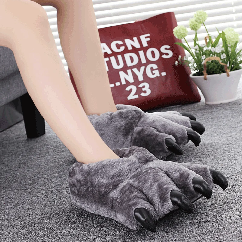 Size 35-43 Black Animal Paw Shoes For Women Winter House Slippers Unisex Woman Men Creative Home Furry Slides Girl Slippers