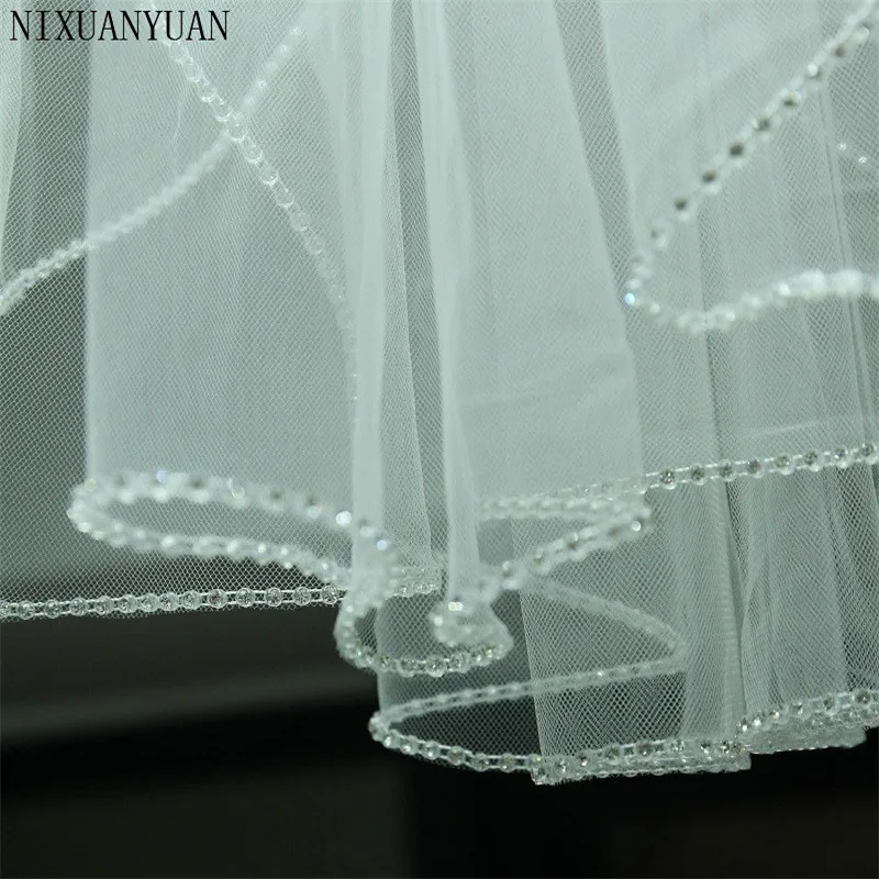 Wedding Accessory Short Crystal Edge Wedding Veil White Ivory Custom Made Length 1 Tier Bridal Veil With Metal Comb