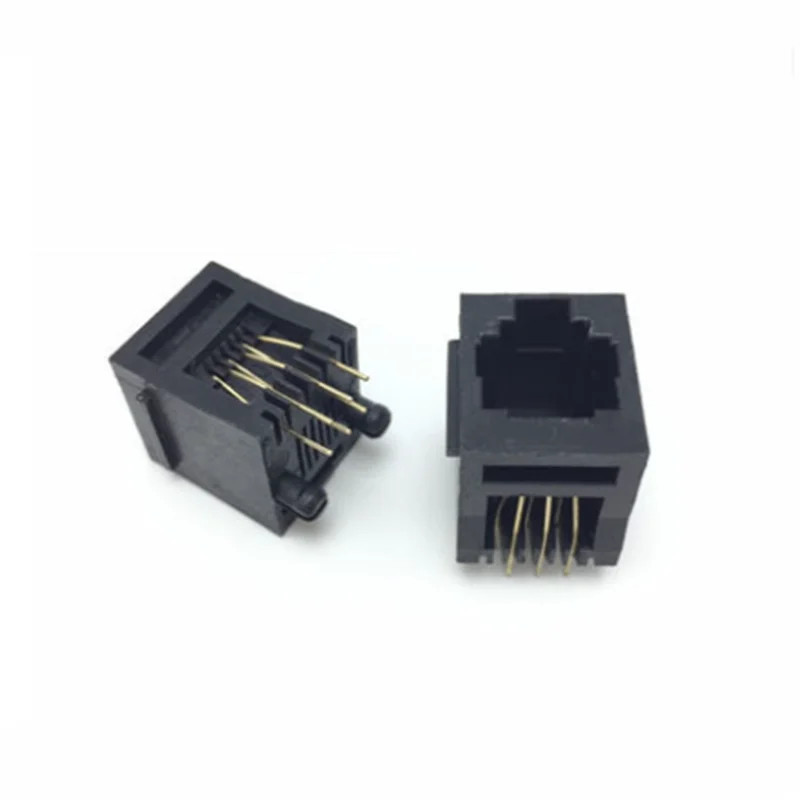 200PCS RJ11 Plugs RJ12 Socket 6 Core 180 Degrees Vertical 52-6P6C