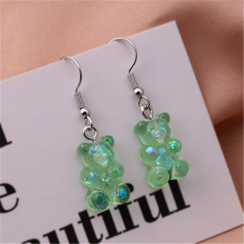 Sequins Resin Gummy Candy Colour Bear Dangle Earrings For Women Girl DIY Cartoon Animal Bear Earrings Creative Drop Jewelry Gift