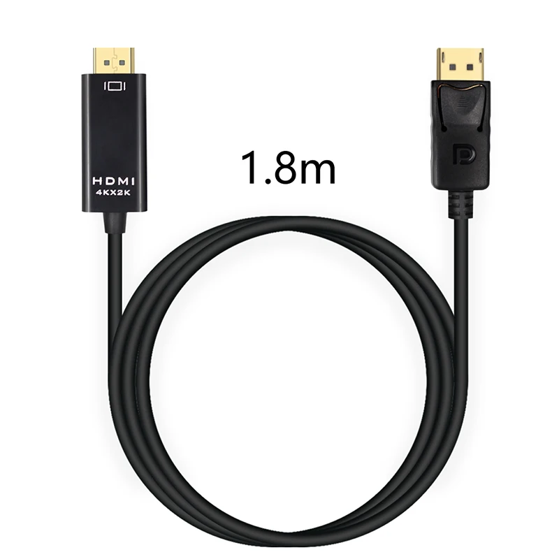 Male t DP/DisplayPort  to HDMI Cable Conversion HD Video Audio Adapter for PC HDTV Projector Laptop 1080P black 1.8m
