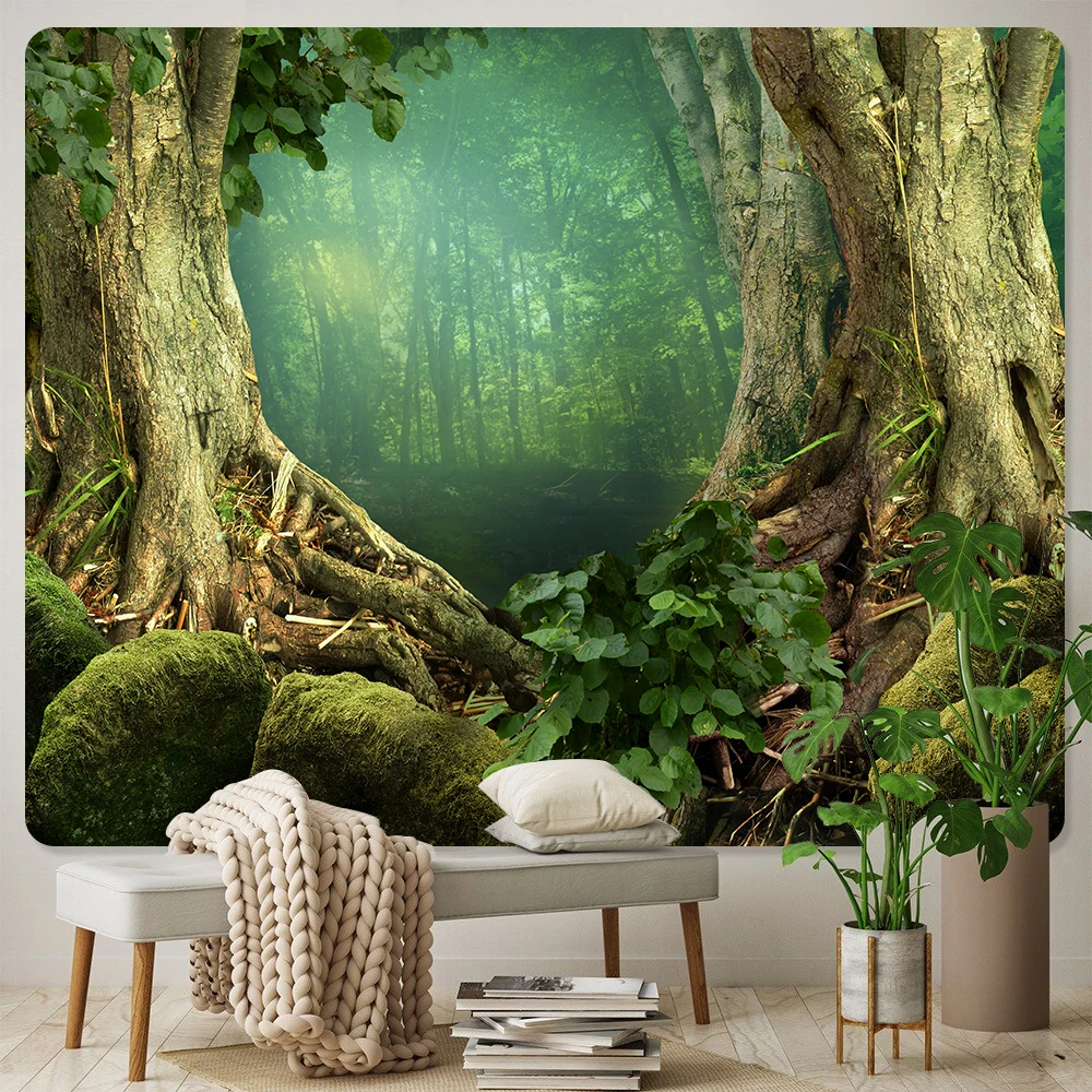 Virgin forest home decoration art large size tapestry hippie bohemian decoration psychedelic scene background cloth tapestry