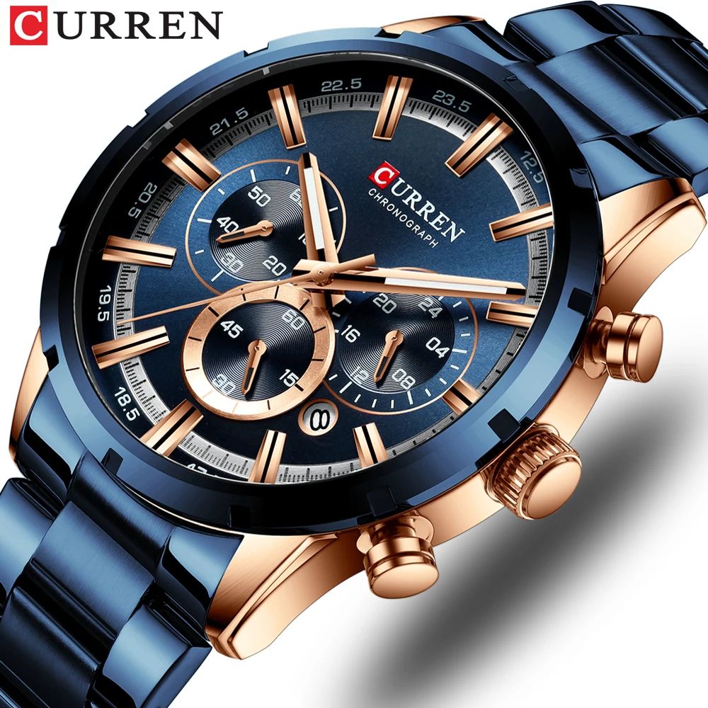 Nuevos relojes CURREN de moda con acero inoxidable, marca superior, cronógrafo deportivo de lujo, reloj de cuarzo para hombre, reloj Masculino