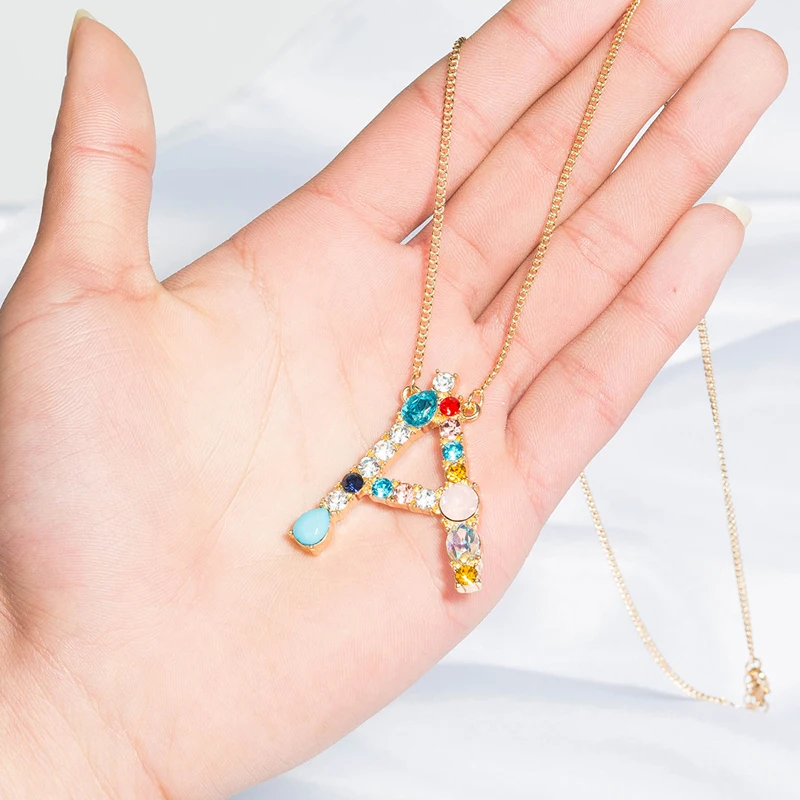 Fashion Charm Multicolor Initial 26 Alphabet Gold/Silver Color Necklace Micro Pave Zircon  Letter Necklaces Couple Name