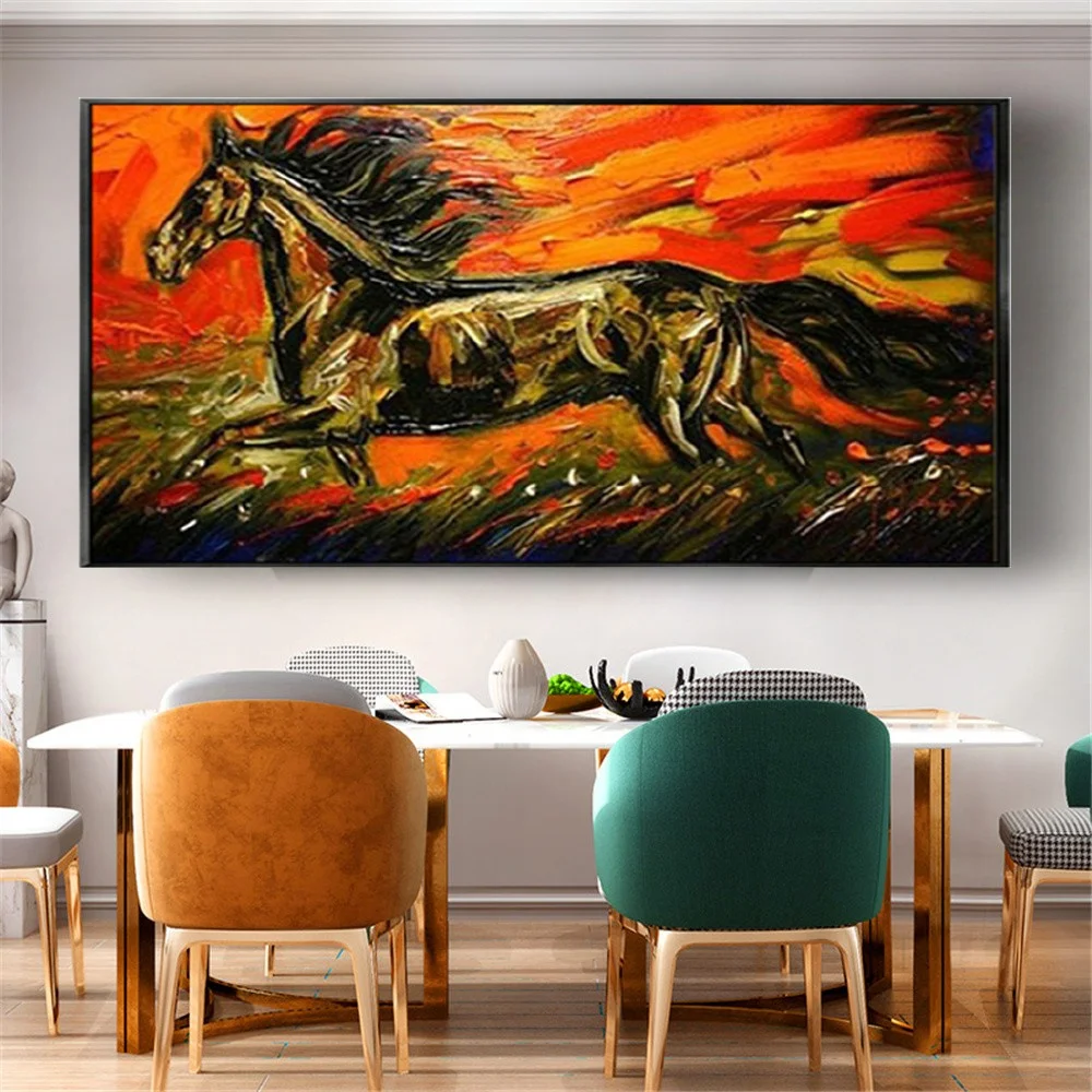 Hand-Pained Canvas Drawing Running Dark Horse Wall Art Posters And Pattern Handmade Pictures Home Decor Mural Live Exhibition