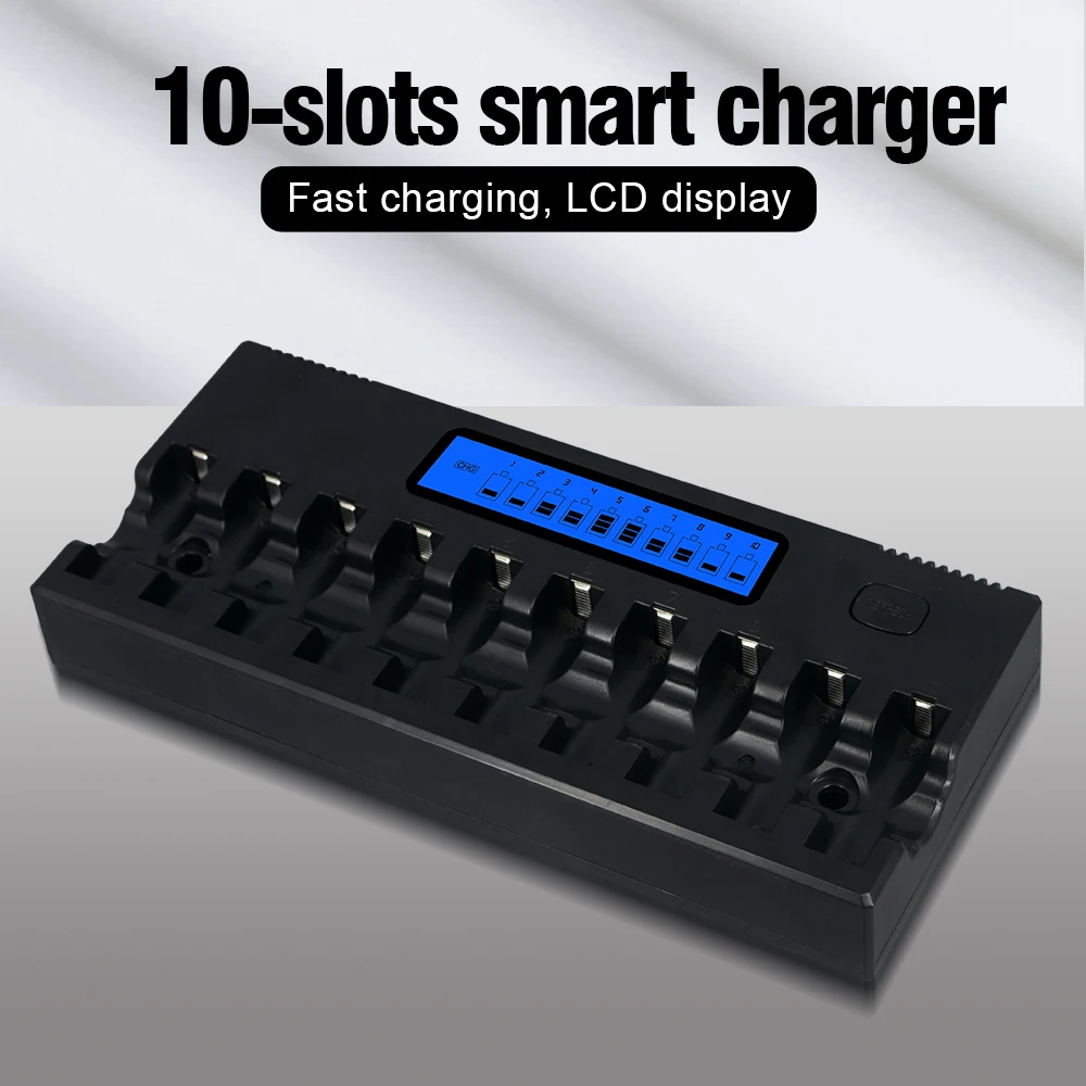 

PALO 10 Slots LCD Display Intellgent Rechargeable Battery Charger For 1.2V AA Ni-MH Ni-CD Rechargeable Battery Quick Charger