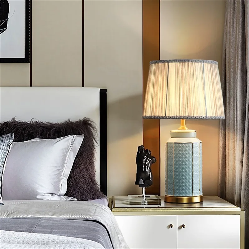 OURFENG Table Lamp Ceramic Contemporary Design Copper Desk Light Home LED Decorative For Living Room Office Bedroom