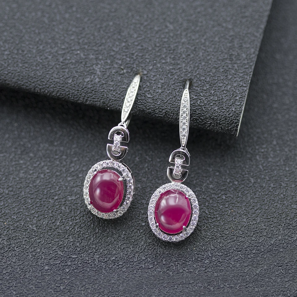 Anzogems natural Africa ruby dangle earrings 925 sterling silver oval 10*8mm gemstone fine jewelry women's earring gift 10carats