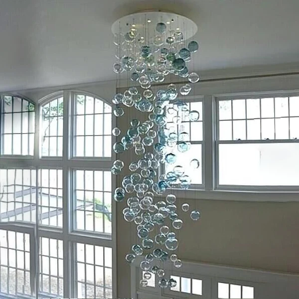 

Hand Blown Glass Bubble Pendant Lamp Popular LED Stair Chandelier Long Living Room Hotel Lobby Art Decoration