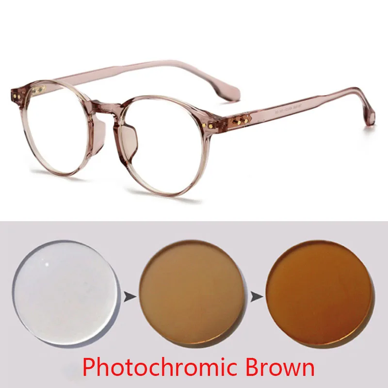 Óculos de rebites de bloqueio de luz azul para homens e mulheres, óculos de visão curta, redondo, prescrição, Leopard Frame, 0,-0,5,-0,75,-1,0