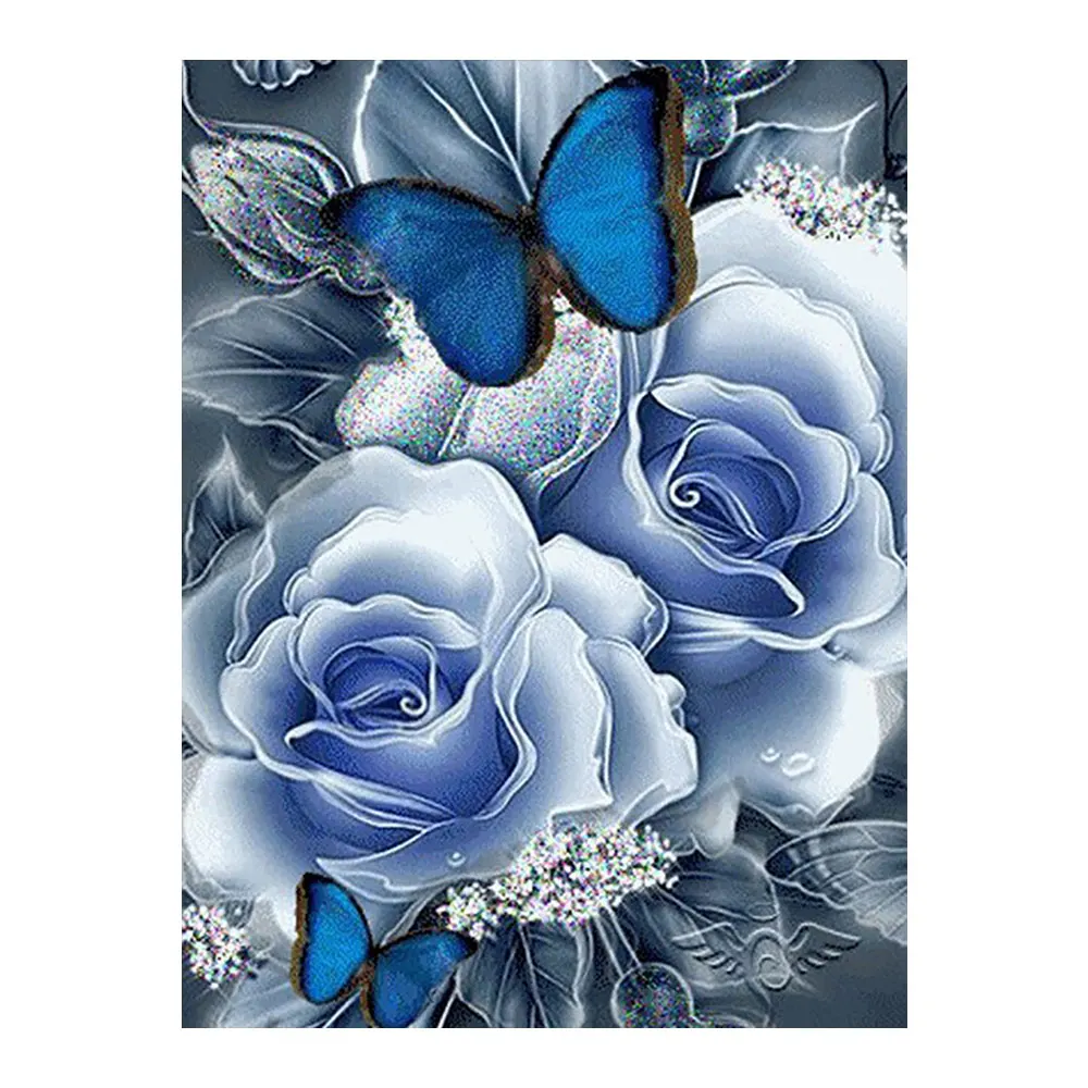 

Blue Flower Rose Butterfly Diamond Painting Floral Round Full square Drill Nouveaute DIY Mosaic Embroidery 5D Cross Stitch