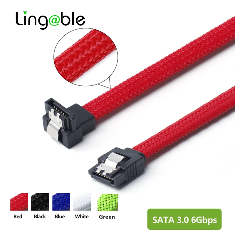 Lingable Sata 3.0 iti-90度sata3ケーブル,7ピンデータケーブル,SSD用,ナイロンスリーブ付きハードドライブケーブル