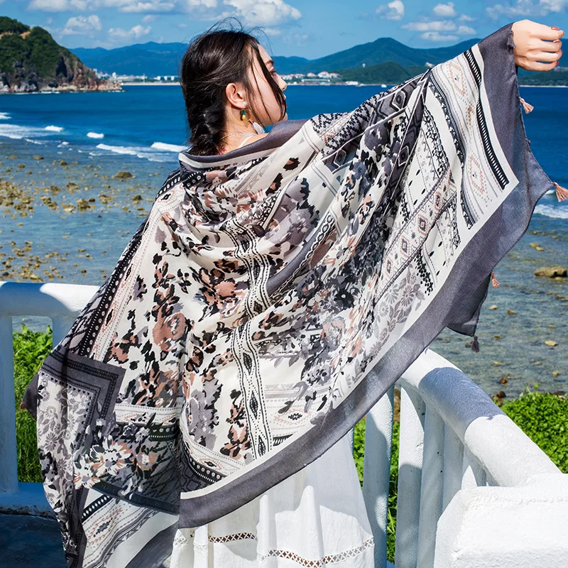 Design Marke Frauen Schal Sonnencreme Baumwolle Schals Dual-Use-Sommer Herbst Lange Schals Urlaub Am Meer Strand Handtuch Beachwear schleier – Detail 25