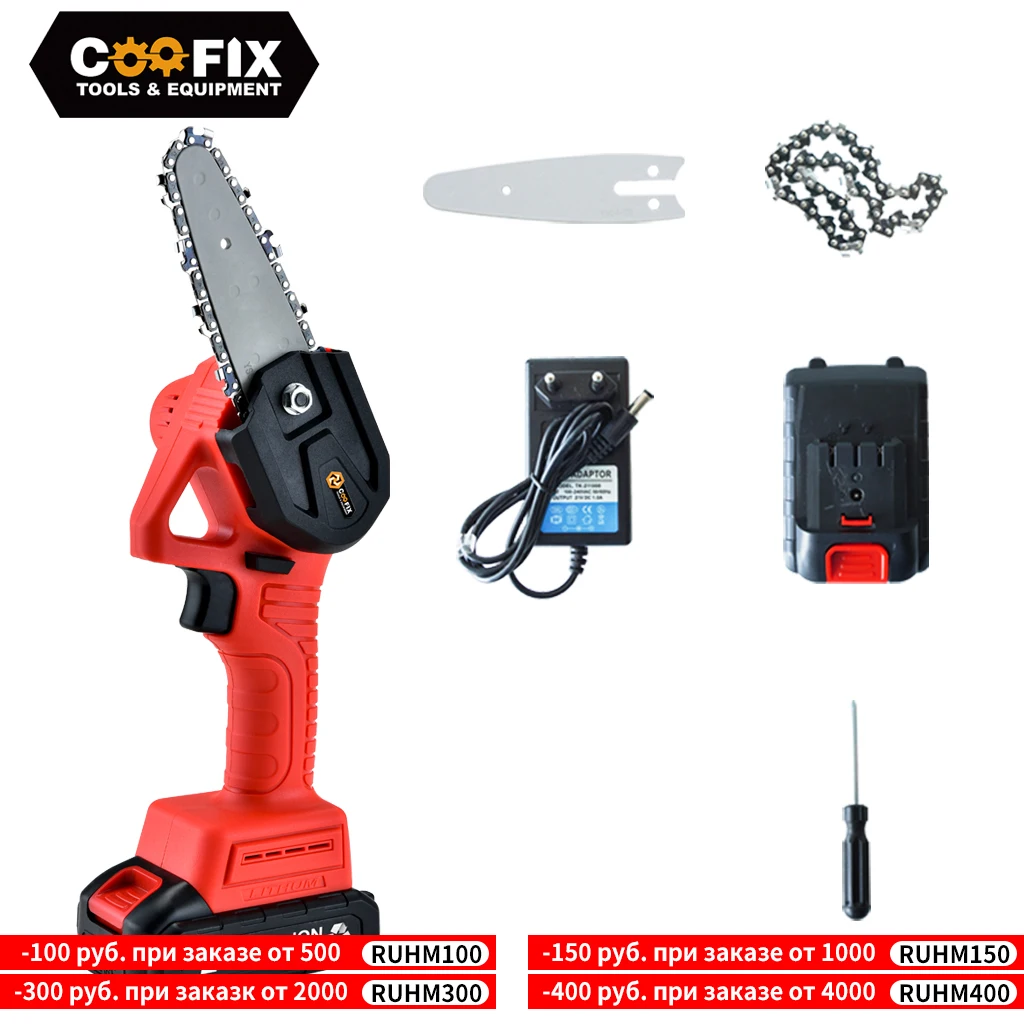 COOFIX Electric Mini Chain Saws 550W Pruning ChainSaw Cordless Lithium Battery Woodworking Garden Pruning Saw