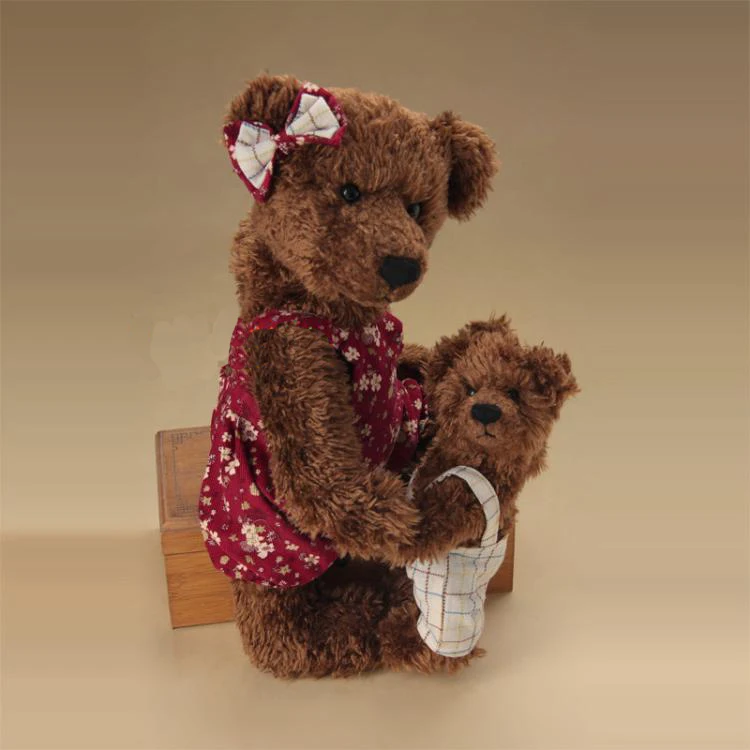 Mother and son bear teddy bear plush stuffed toys with clothes and take off plush joint teddy bear doll for kids birthday gifts