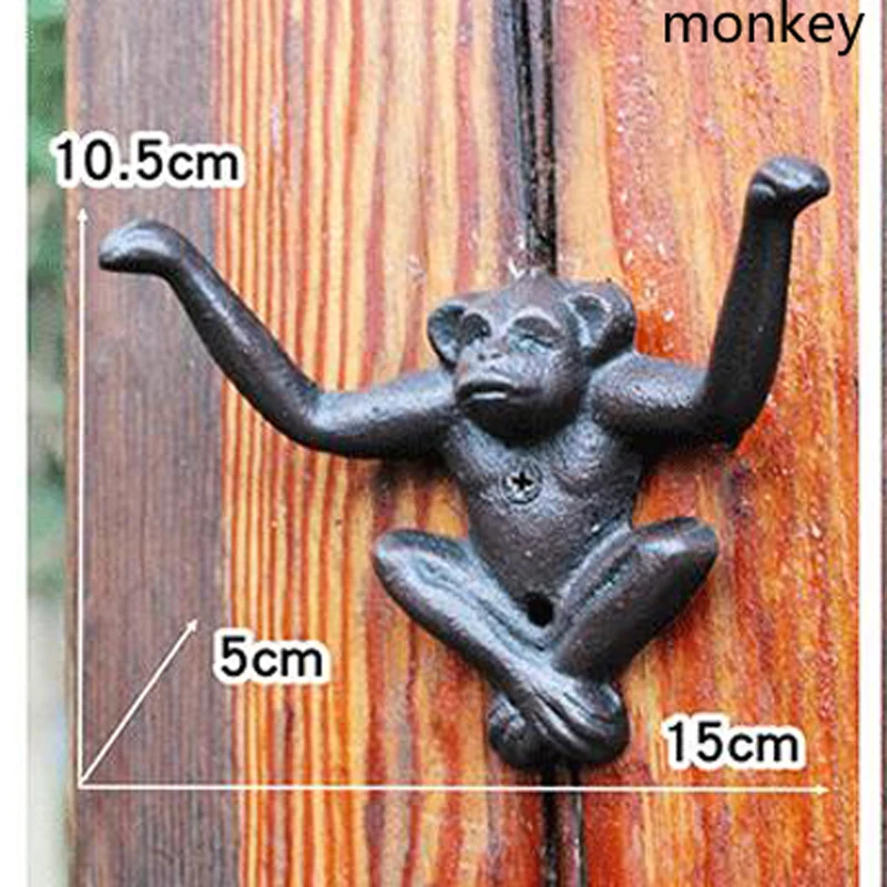 Antique Black Monkey Cast Iron Wall Hook With 2 Hangers Farm House Accents Handmade Rustic Monkey Figurines Garden Wall Hooks