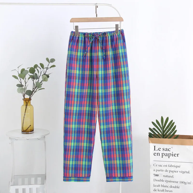 FjWomen's Casual Plaid Home Pants for Women, Sleep Pants, Vêtements de nuit, Lounge Wear, Haute qualité, 100% coton, Printemps, Automne