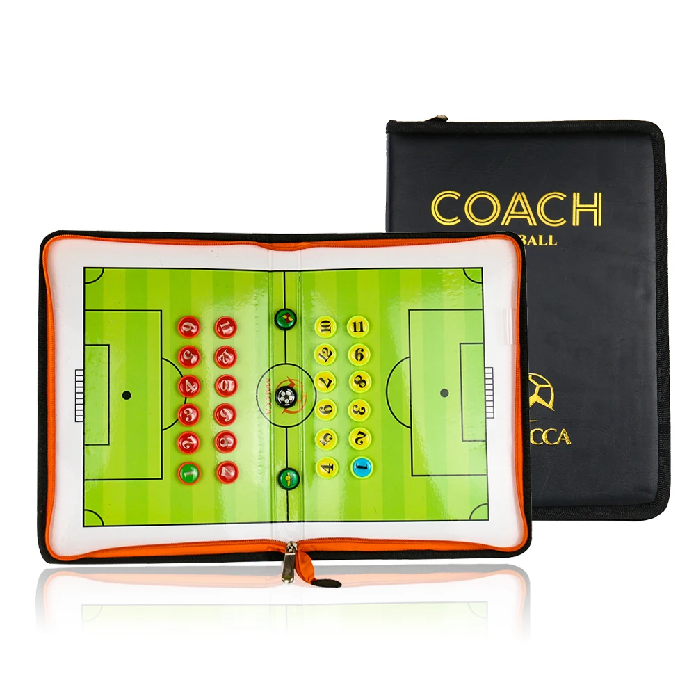 Tablero táctico de fútbol con cremallera, portapapeles Plegable, portátil, equipo de asistencia de entrenamiento, tablero de enseñanza de cuero