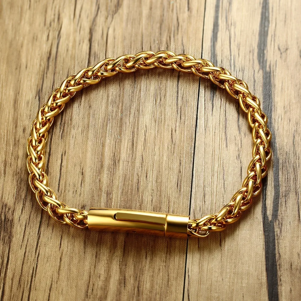 Men\'s Spiga Chain Bracelet Stainless Steel Round Box and Wheat Link Braslet Male Jewelry 8.5