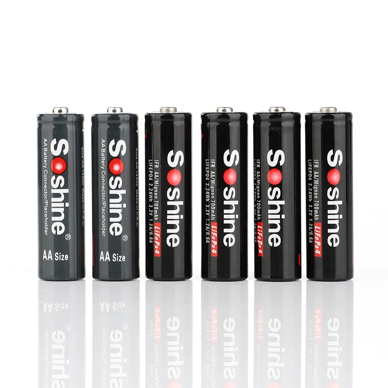 4PCS/Pack Soshine 700mAh 14500 Battery 3.2V LiFePO4 AA Rechargeable Battery with Battery Connector