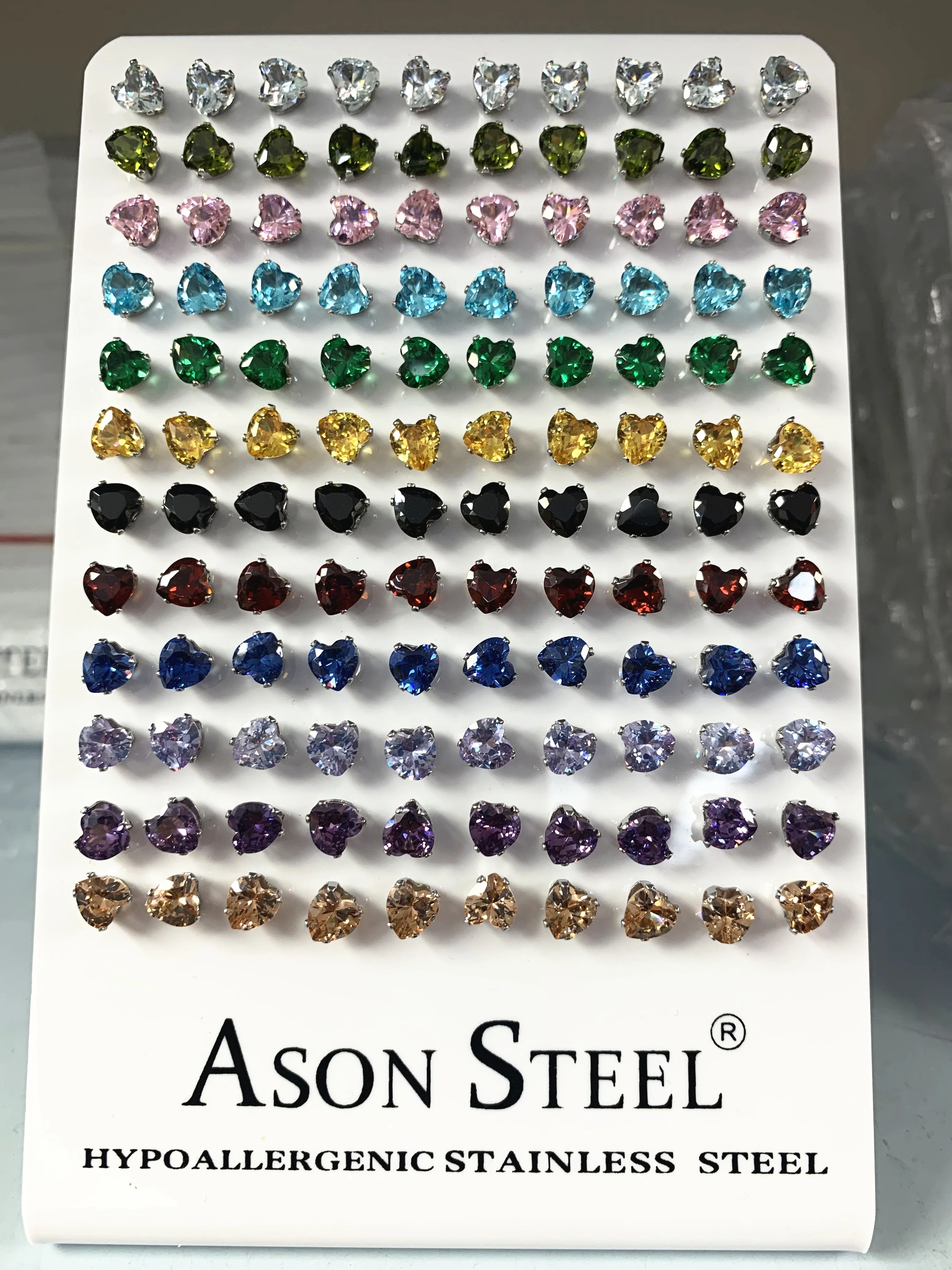 ASONSTEEL Heart Design Stainless Steel Stud Earrings Wholesale 60pairs/lot Women Coloful Crystal Earrings Christmas Jewelry