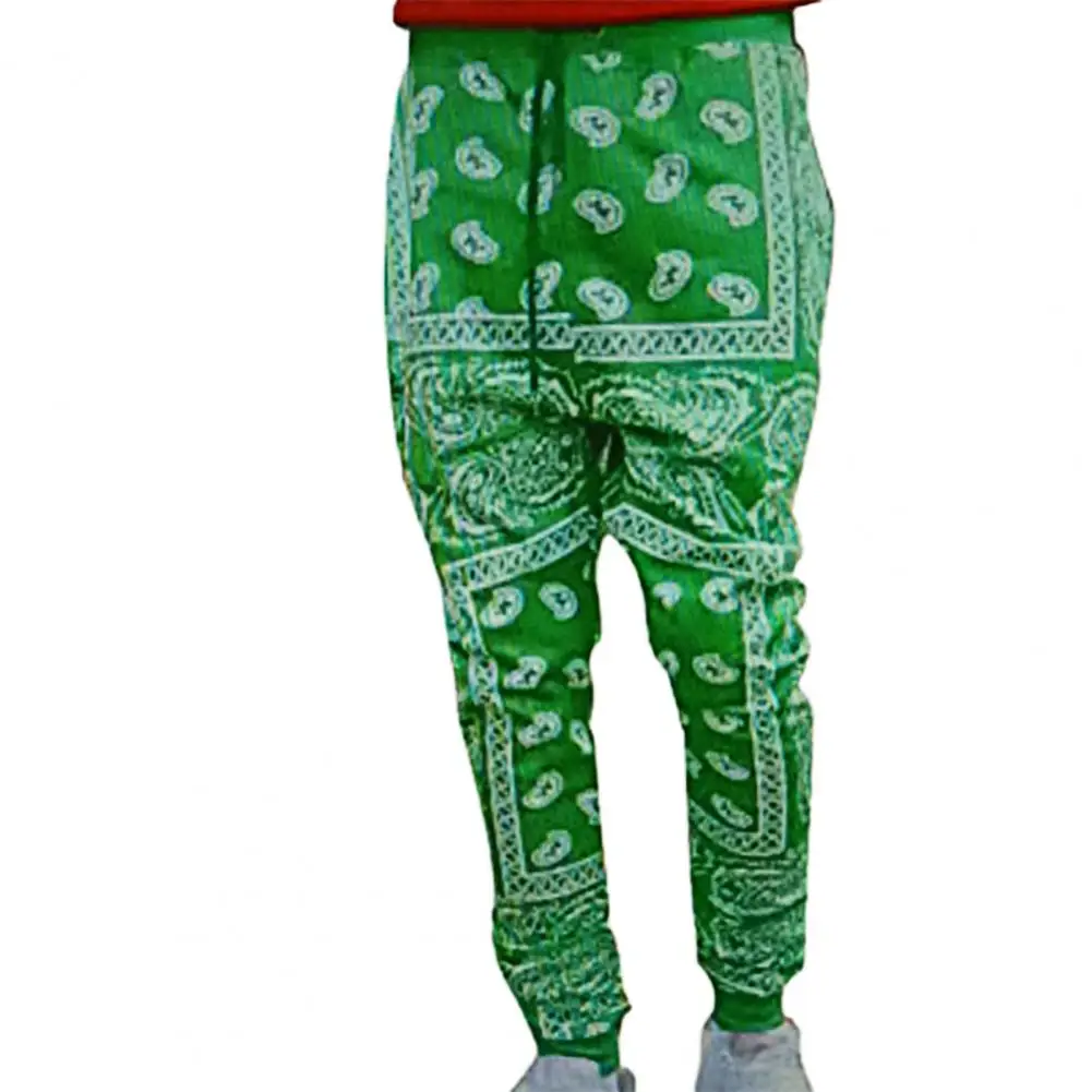 Men Casual Pants Cashew Flower Print Thin Summer Full Length Mid Rise Trousers Riding Hip Hop Streetwear Casual Pants