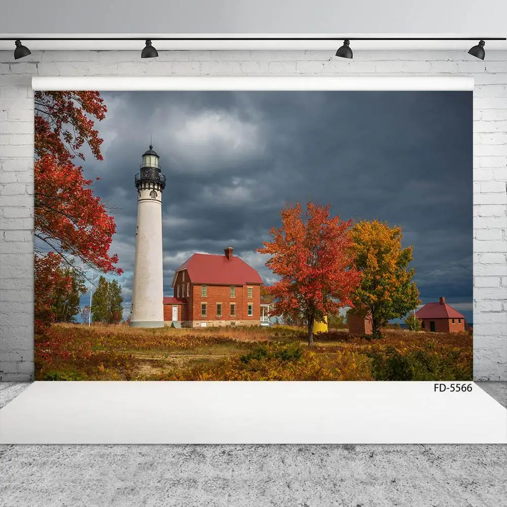 Lighthouse Buildings Trees Dark Clouds Photography Background Custom Backdrop for Portrait Children Baby Photocall Fond Photo