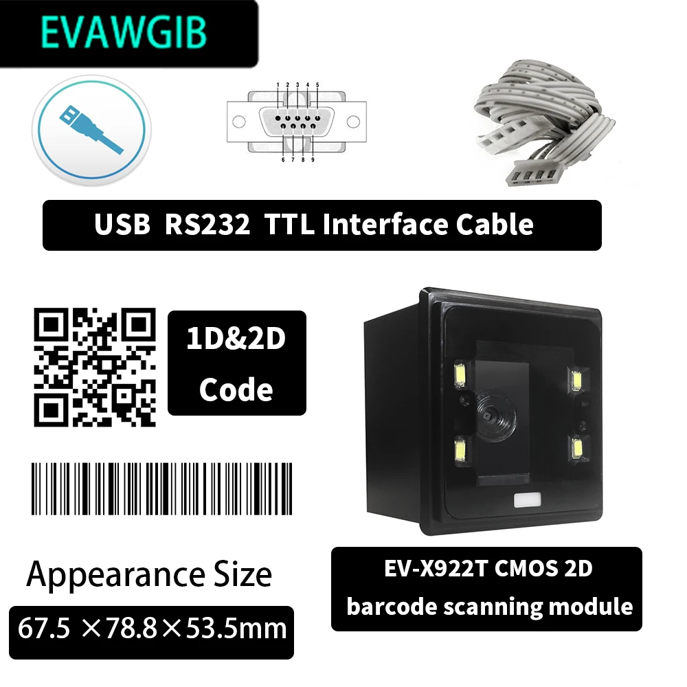 Imagem -05 - Evawgib Ev-x620 Laser 1d Módulo de Digitalização de Código de Barras Fixo Ev-x821t Cmos 2d Mini Tamanho Módulo de Digitalização de Código de Barras