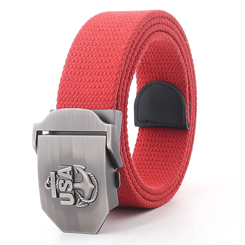 Men's Western Adjustable Canvas Belt with Automatic USA Model Buckle Country Style Fashion Metal Belt for Jeans