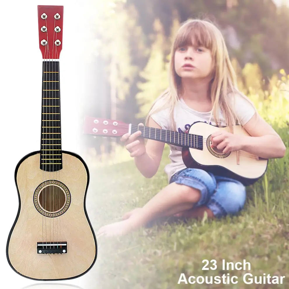 23 Inch Basswood Acoustic Guitar Wood Color 6 String Musical Instrument with Guitar Pick and String