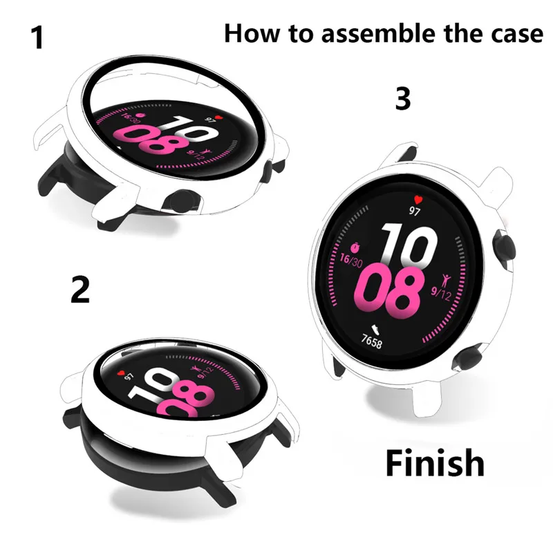 2in1 Suitable for Huawei Watch GT 2 Electroplating PC + Tempered Film Integrated Shell Protective Cover GT2 Watch Case 46mm/42mm