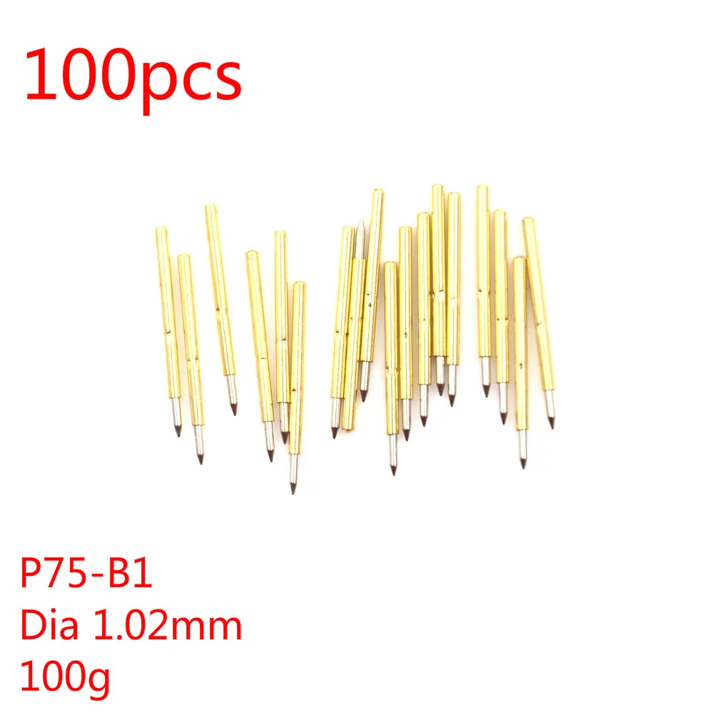 100pcs Spring Test Probe Pogo Pin P75-B1 Dia 1.02mm 100g Cusp Spear Gold Plated For Test Tools